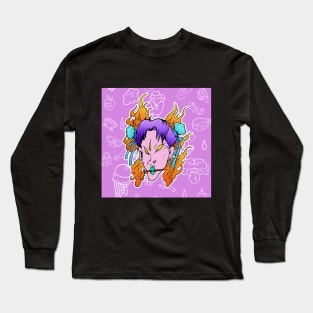 Dope asian dope boy cartoon illustration Long Sleeve T-Shirt